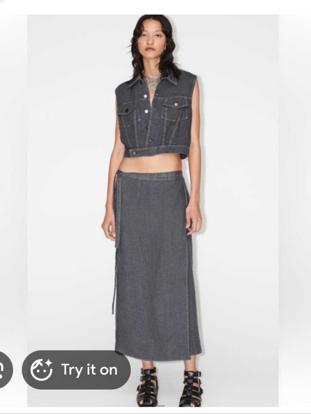Zara Womens Grey Linen Wrap Skirt Size Small